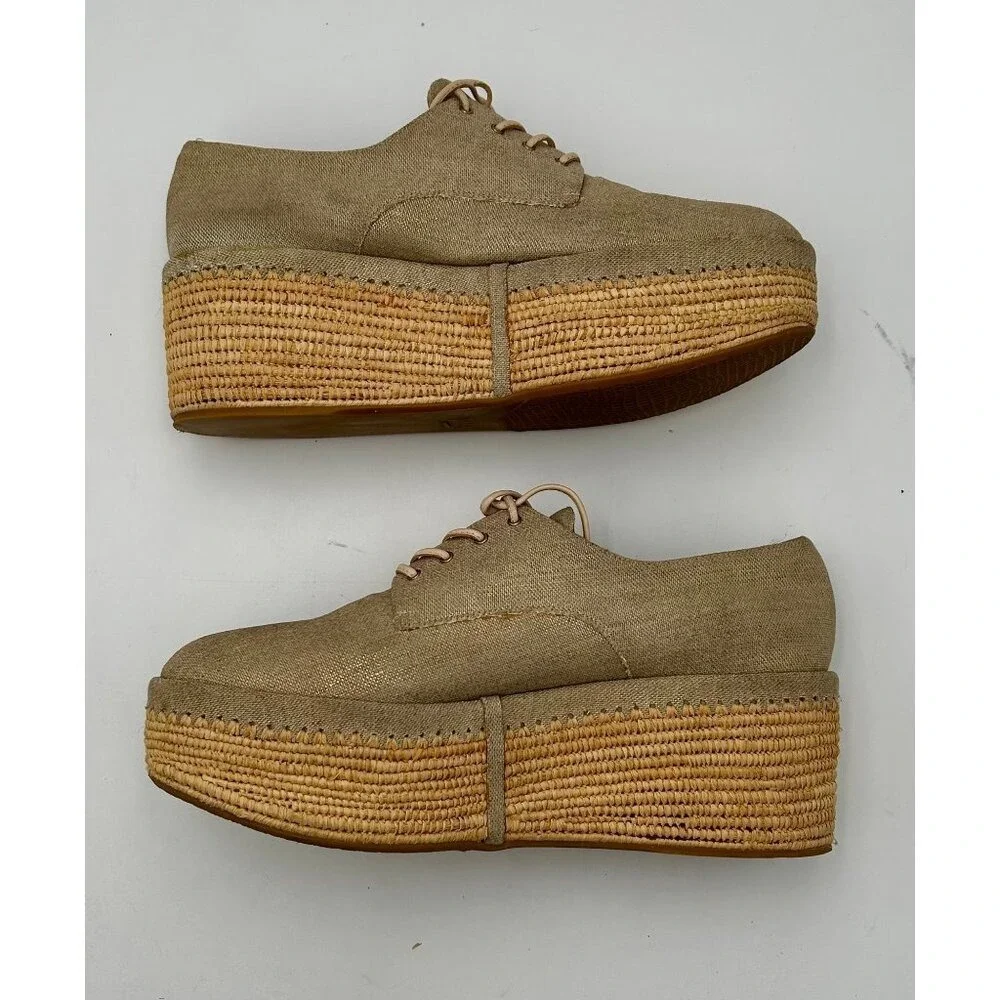 Stuart Weitzman Platform Oxfords Women 8.5 Beige Espadrille‎ Resort Core Spain